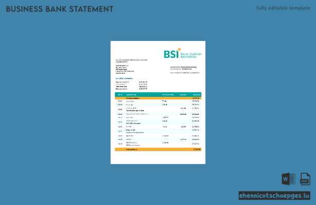 BANK Syariah Indonesia Organisation Kontoauszug (Word- und PDF-Beispiel)